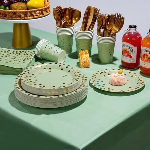 YIDAKO 350pcs Sage Green Plates and Napkins Set