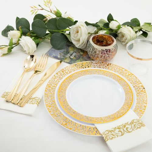 WELLIFE 350Pcs Gold Dinnerware Set for Parties