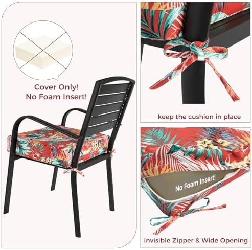 IN4 Care Patio Cushion Covers with Ties 2 Pack Chili Red Floral