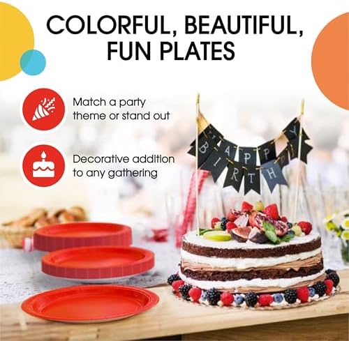 Exquisite Heavy Duty 7 Inch Red Paper Plates 100 Pcs Party Supplies