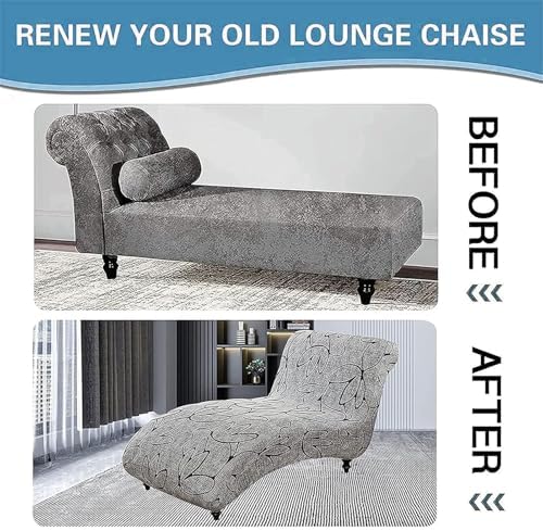 Printed Armless Chaise Lounge Chair Covers with Round Pillowcase