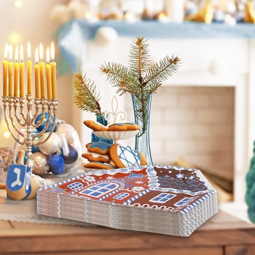Whaline 24Pcs Hanukkah Paper Plates with Gingerbread House Design