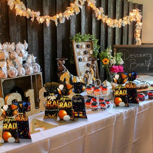 Graduation Cellophane Treat Bags 100pcs Black Gold Congrats Gift Bags