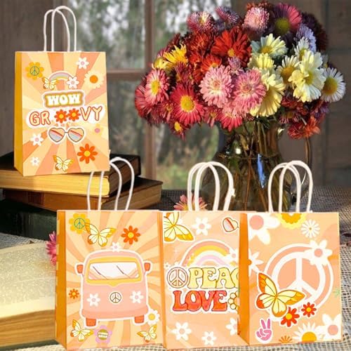 Czwxoxo 24 Pcs Groovy Retro Party Favor Bags