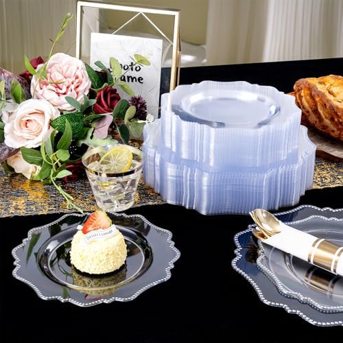 COLOSUS 350pcs Clear Plastic Plates Party Dinnerware Set
