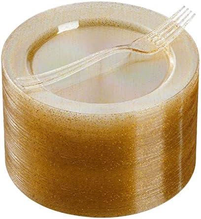 Goodluck 120PCS Gold Glitter Plates with Forks