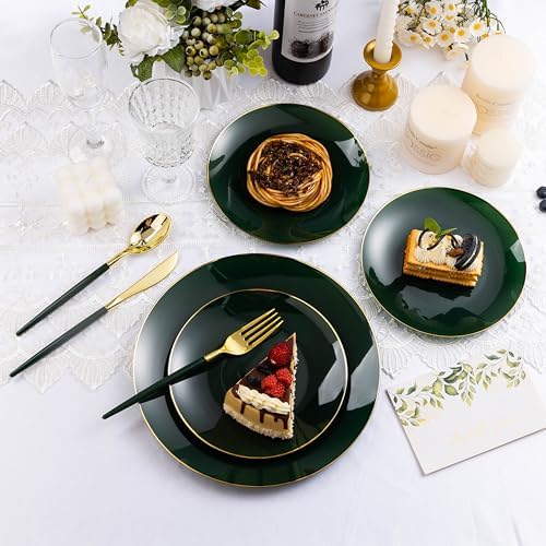 150 pcs Green Gold Plastic Utensils for 50 Guests