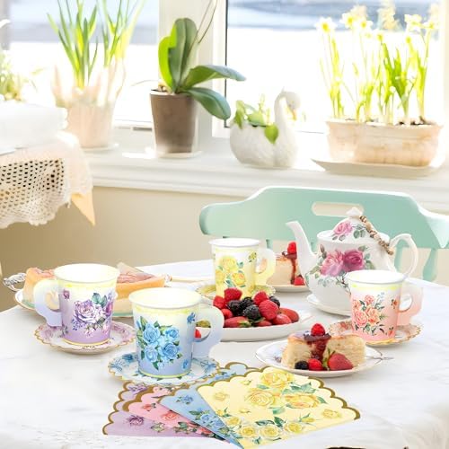 40 Set Floral Tea Cups and Saucers with Handle