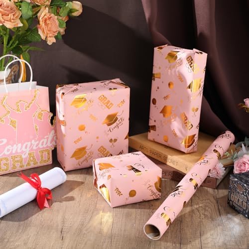 AmazingSpark 2025 Graduation Gift Wrap Paper Roll Pink