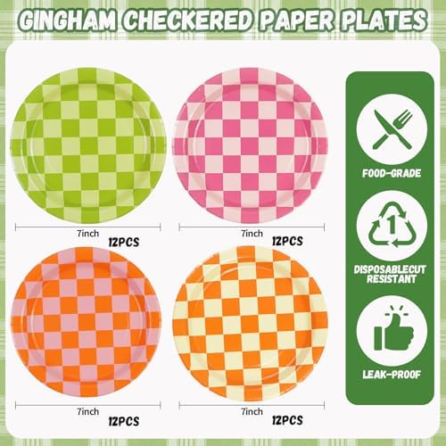 48PCS Checkered Camping Plates for Parties