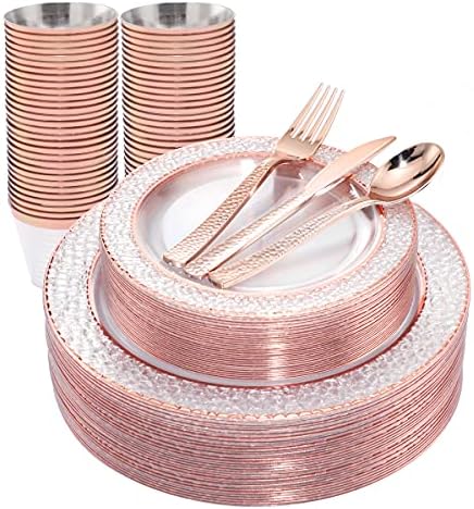 Ciaell 150PCS Rose Gold Plastic Plates Set