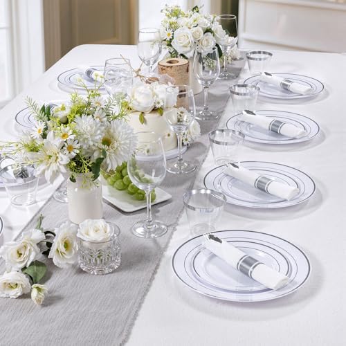 DaYammi 350PCS Silver Plastic Dinnerware Set for 50 Guests