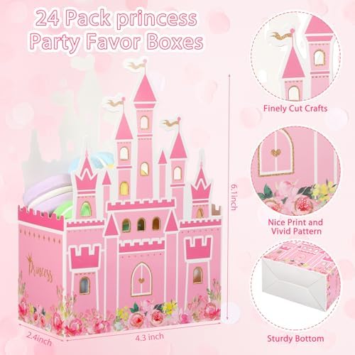 Outus 24 Piece Pink Princess Castle Favor Bags