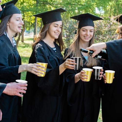 100 Pcs Black and Gold Plastic Cups 12 Oz for Party