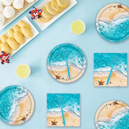 72 Pcs Ocean Themed Paper Plates and Napkins for Beach Party