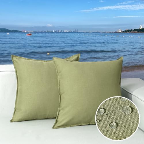 Waterproof Pillow Covers 18x18 Inch Olive Green Pack of 2