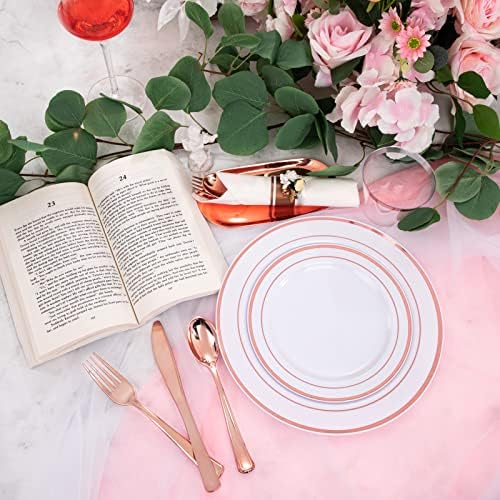 WELLIFE 350 Pieces Rose Gold Plastic Dinnerware Set