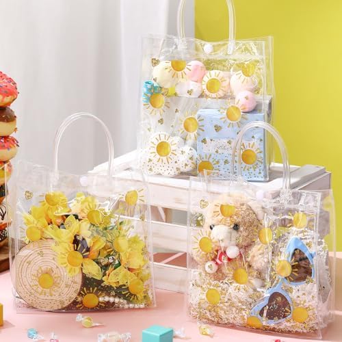 Hosuly 24 Pcs Boho Sun Clear Gift Bags with Handles