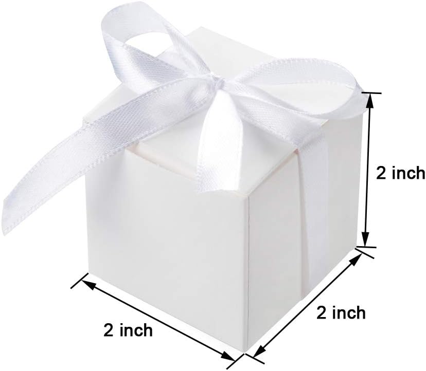 AWELL White Candy Box with Ribbon Party Favor Pack of 50
