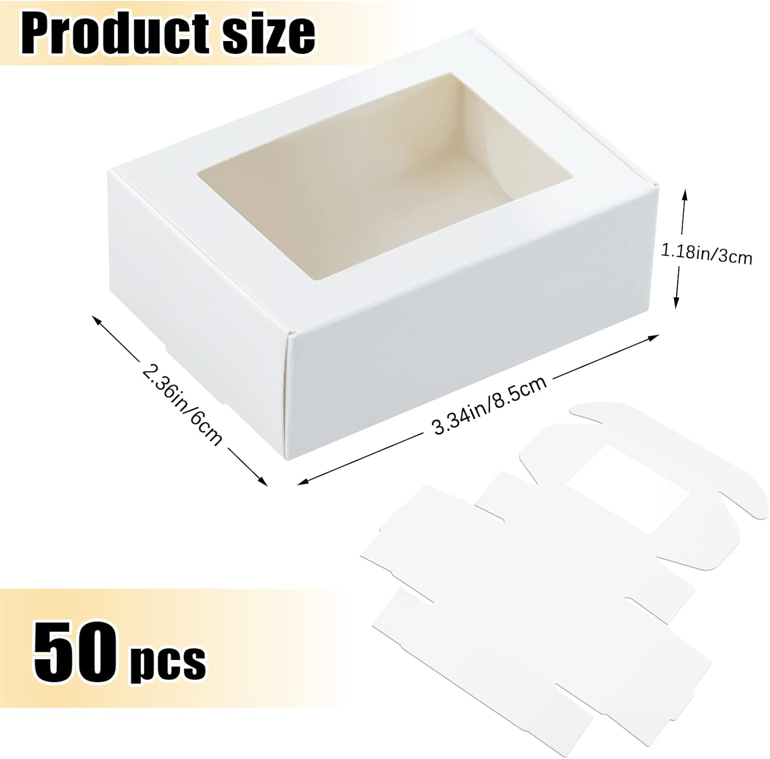 BadenBach 50 Pack Mini Rectangle Kraft Paper Boxes with Clear Windows