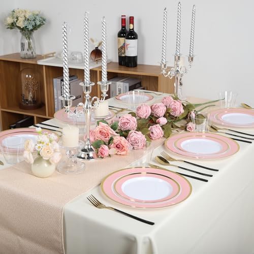 Glowserve 20 Pack Pink Plastic Plates for Parties