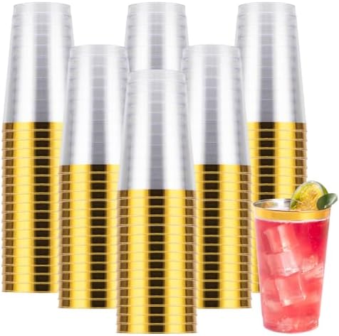 Goodluck 200PCS 14oz Gold Plastic Cups for Parties