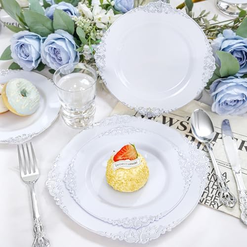 YOUBET 700PCS Silver Plastic Plates Set - 100 Person Wedding Party Disposable Tableware