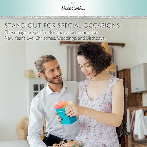 OccasionALL Teal Gift Bags with Handles 12 Pack