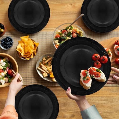 40Pcs Black Disposable Paper Plates Set for Parties and Events