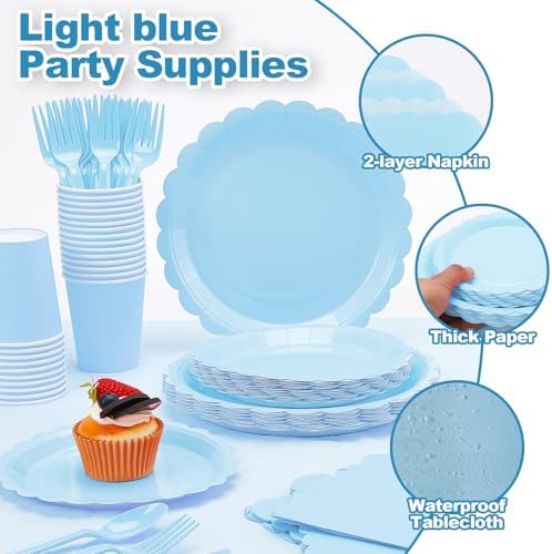 176 Pcs Light Blue Paper Plates and Napkins Set