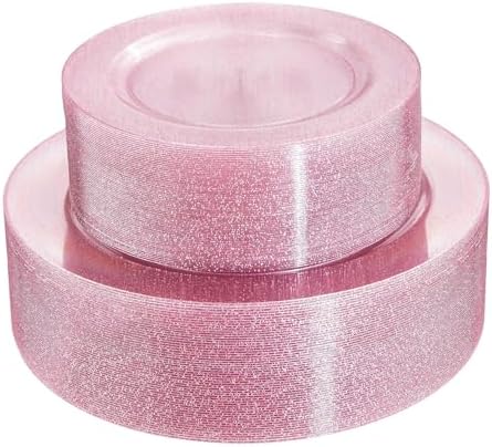 WDF 120 Pcs Pink Plastic Plates for Valentines Day Wedding