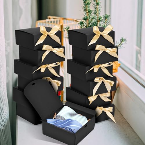 WLUSEAXI 12 Pack Black Gift Boxes with Lids and Ribbons