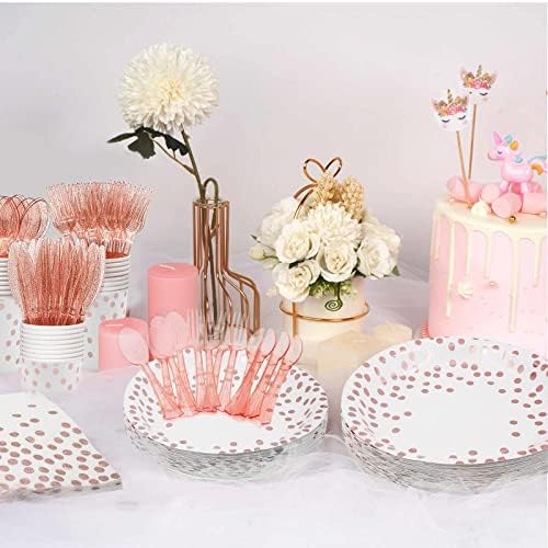 AIRE 175Pcs White Rose Gold Paper Plates Dinnerware Set for 25 Guests