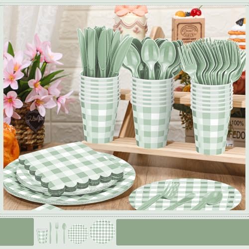 Newtay 168 Pcs Gingham Partyware Set for 24 Guests