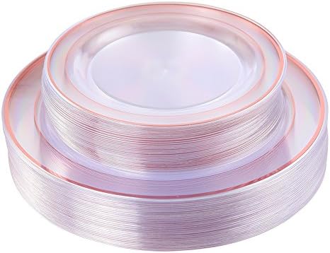 I00000 60 Pcs Rose Gold Plastic Plates Set