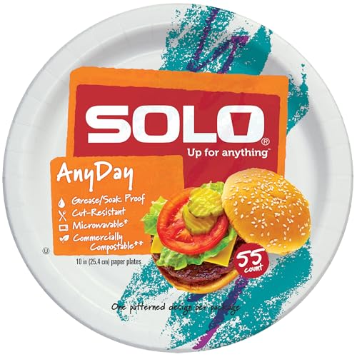 SOLO 10 Inch Large Paper Plates Pack of 55ct Jazz 90s Print