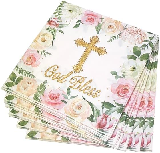 40Pcs Floral God Bless Napkins for Baptism Celebration