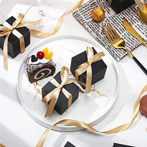 Jutom 100 Pcs Mini Favor Boxes Black Gold Ribbon Gift Wrapping