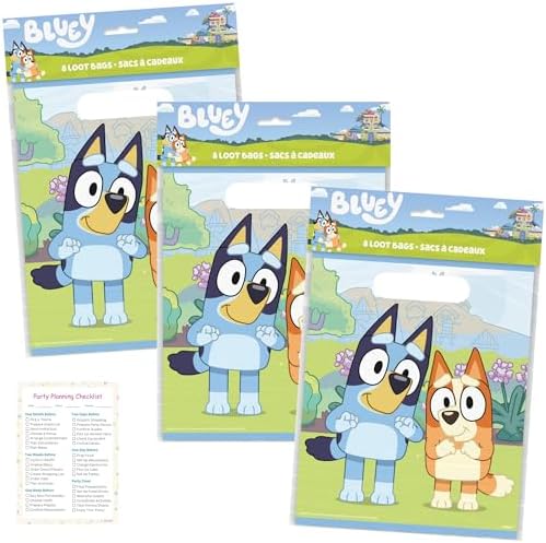 Unique Bluey Birthday Party Supplies Set - 24 Plastic Bags Checklist