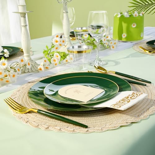 175 Piece Green Gold Plastic Dinnerware Set for Parties