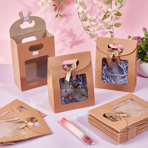 NBEADS 24 Pcs Mini Kraft Bags with Clear Window
