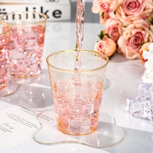 Goodluck 10 Oz 50 Pc Gold Glitter Plastic Cups for Parties