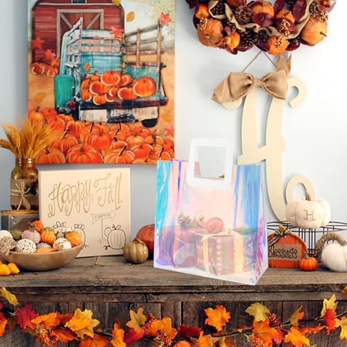 Voittozege 20Pcs Clear Holographic Gift Bags with Handle