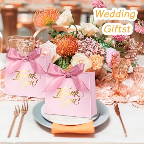DECHISY 50Pack Mini Pink Gift Bags with Ribbons