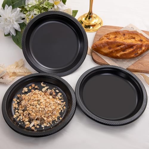 WELLIFE 9 Inch Black Plastic Plates 150 Count