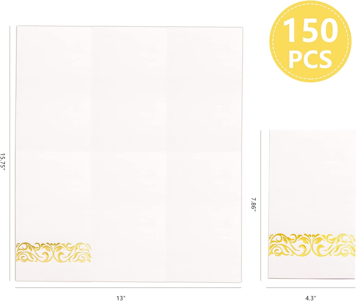 WDF 150 Pack Gold Napkins Disposable 3 Ply