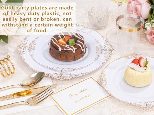 YOUBET 700PCS Gold Plastic Dinnerware Set for 100 Guests Wedding Party Graduation