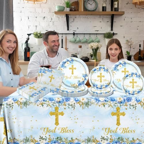 God Bless Plates Napkins Baptism Communion Party Tableware Set
