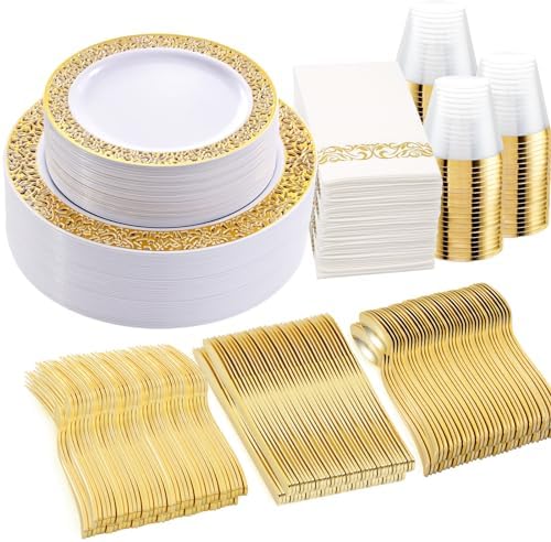 WELLIFE 350Pcs Gold Dinnerware Set for Parties