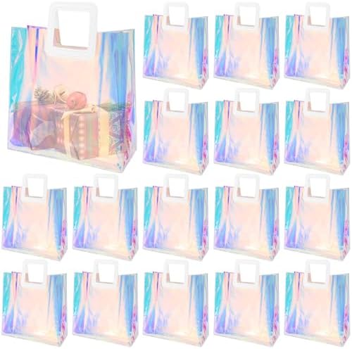 Voittozege 20Pcs Clear Holographic Gift Bags with Handle